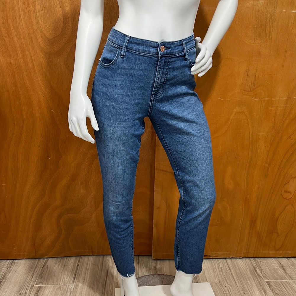 Old Navy Women Super Skinny Mid Rise Hew Raw Jeans Size 10 Long Blue Stretch